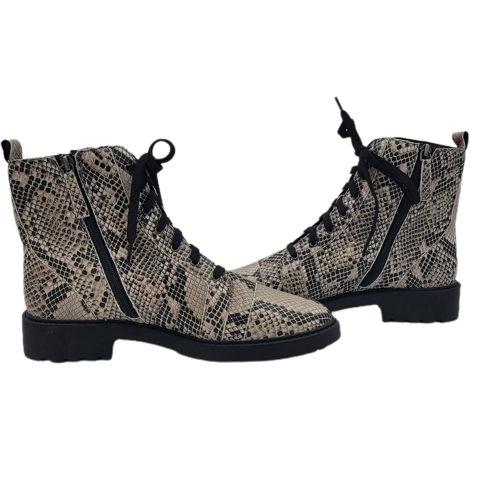 NWT Linea Paolo Women's Trinity Cream Snake Print Leather Combat Boots Size 9.5 - Picture 2 of 12